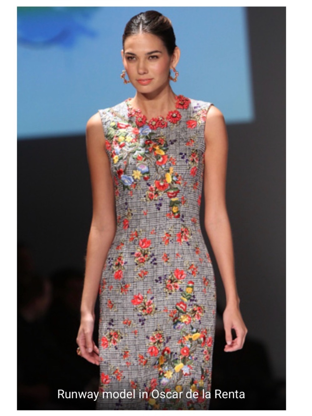 Oscar de la Renta Plaid Dress with Multicolor Floral Embroidery